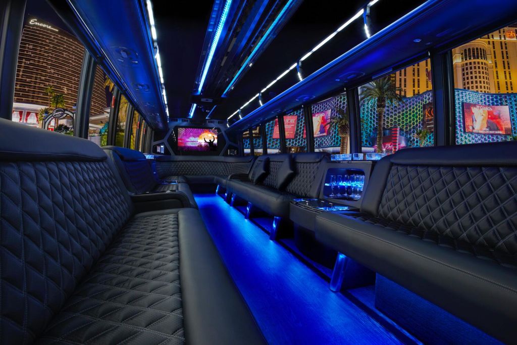 Inside of a limo bus